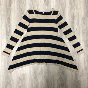 Autumn Cashmere Size Medium Sweater Silk and Cashmere Blend Navy Gold Striped